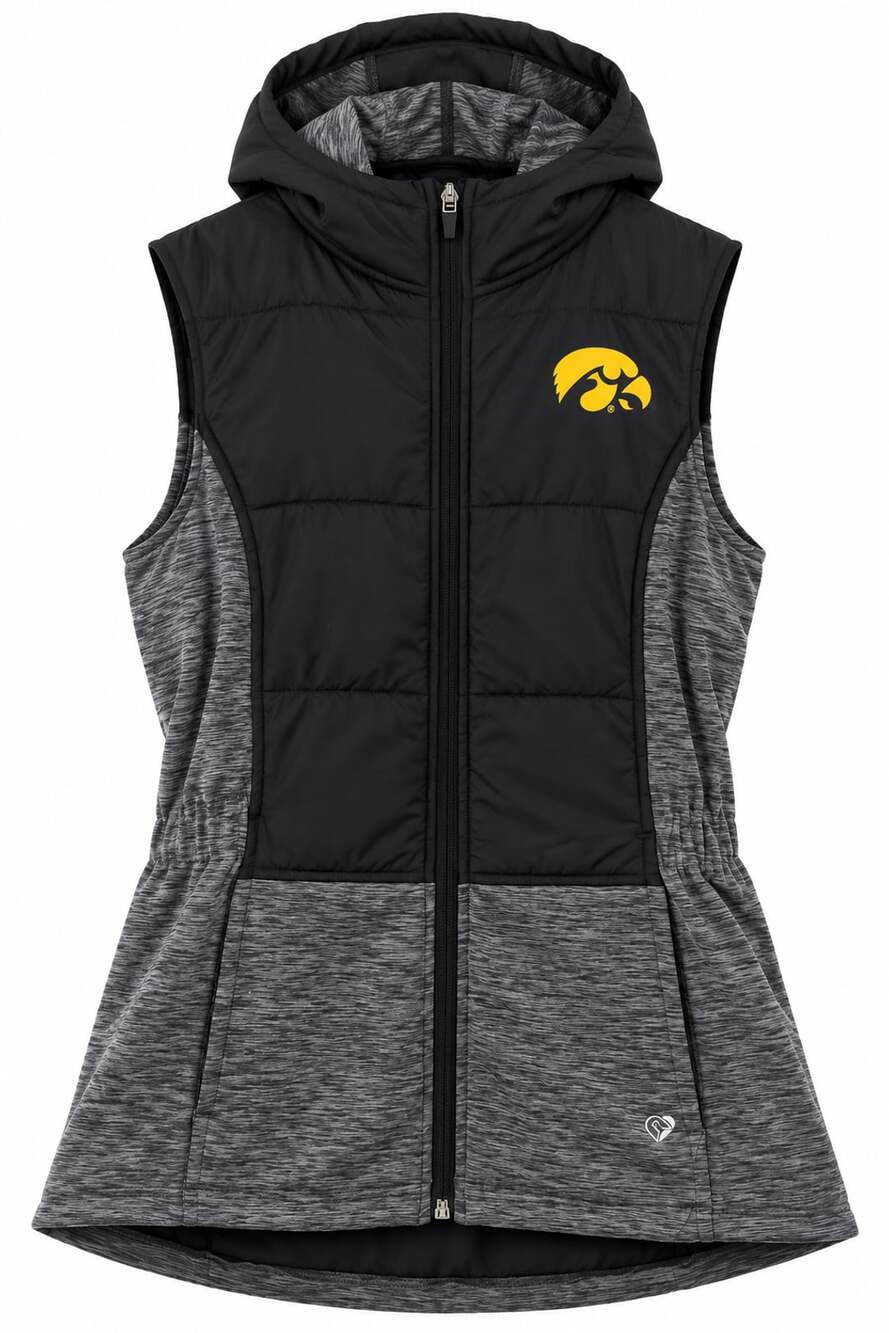 Iowa Hawkeyes Vest S Black Gray Hooded Full Zip Colosseum Puffer Fleece NCAA